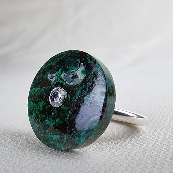 Collection Orbita: silver ring with Chrysocolla disk