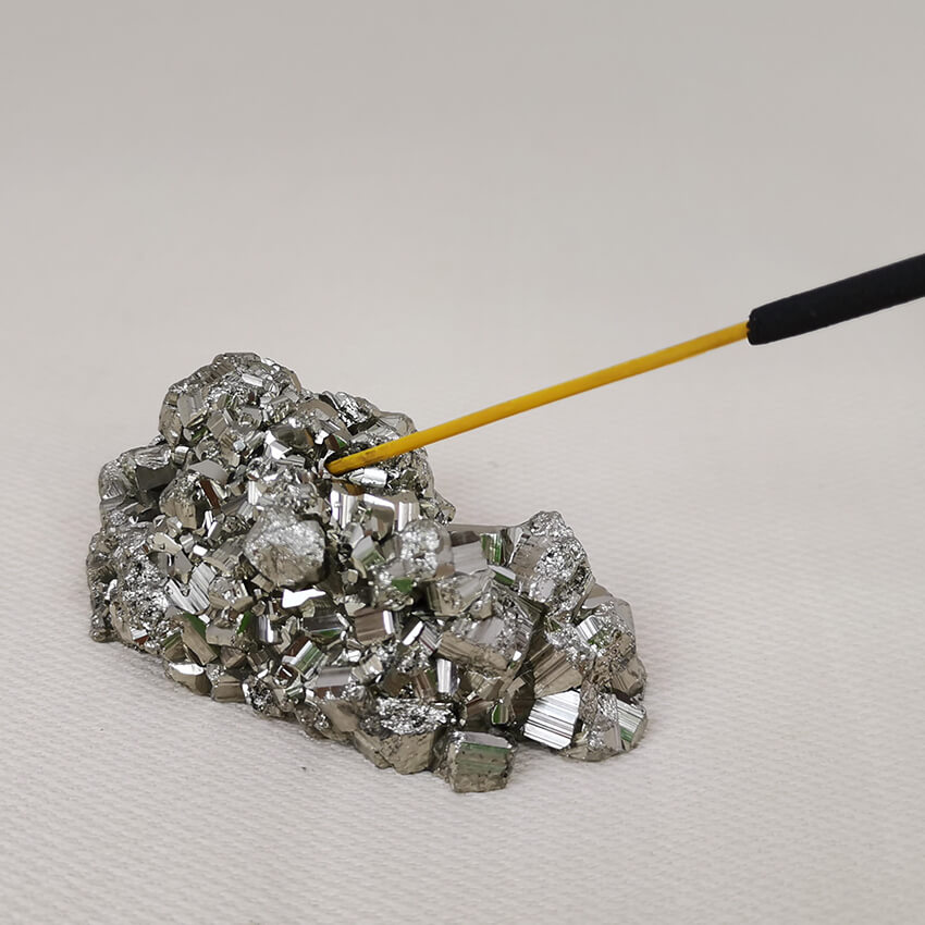 flat pyrite crystal cluster incense base 5
