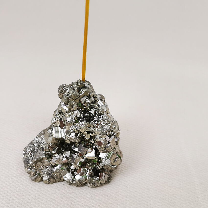 high pyrite crystal cluster incense base 4