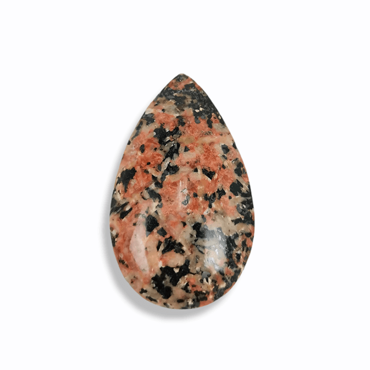 drop shaped Master Cabochon made from rhodonite with epidote