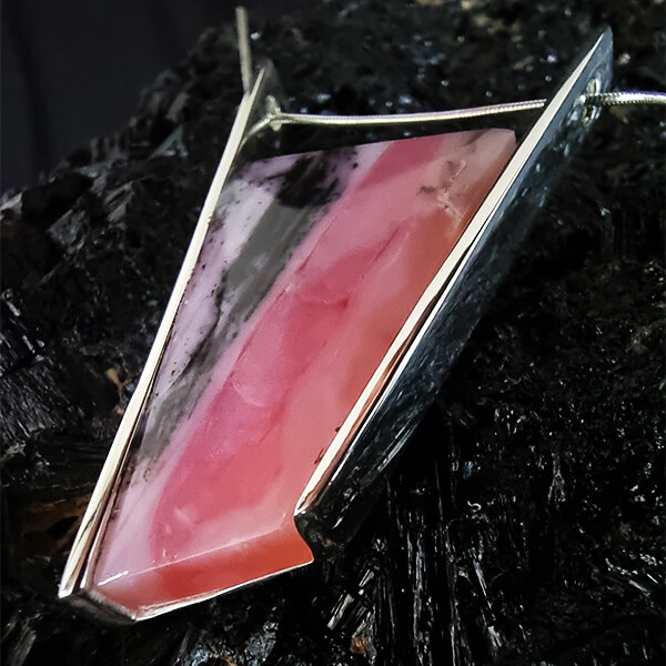 Bauhaus Style pendant made from Sterling silver and Pink Opal