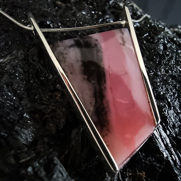 Bauhaus Style pendant made from Sterling silver and Pink Opal