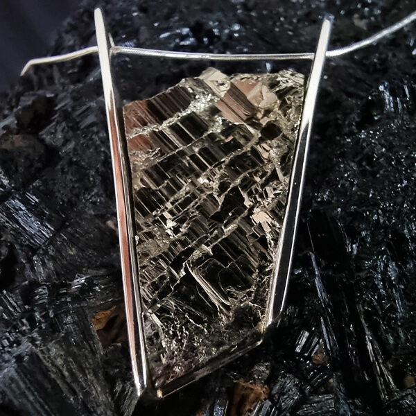 Bauhaus Style pendant made from Sterling silver and Pyrite Crystal