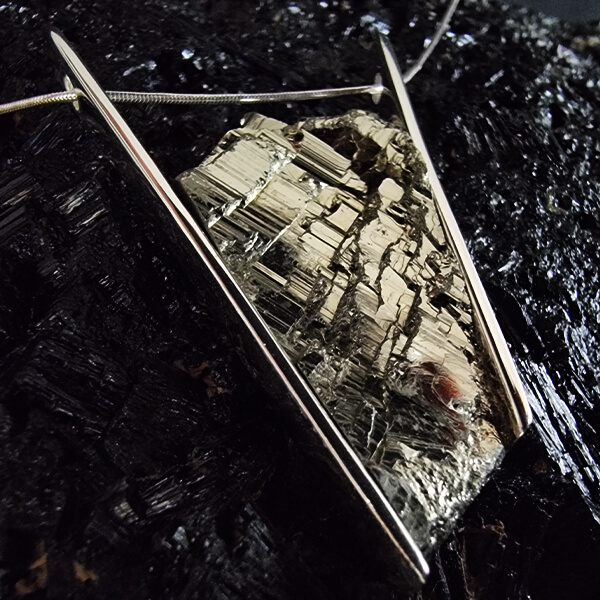 Bauhaus Style pendant made from Sterling silver and Pyrite Crystal