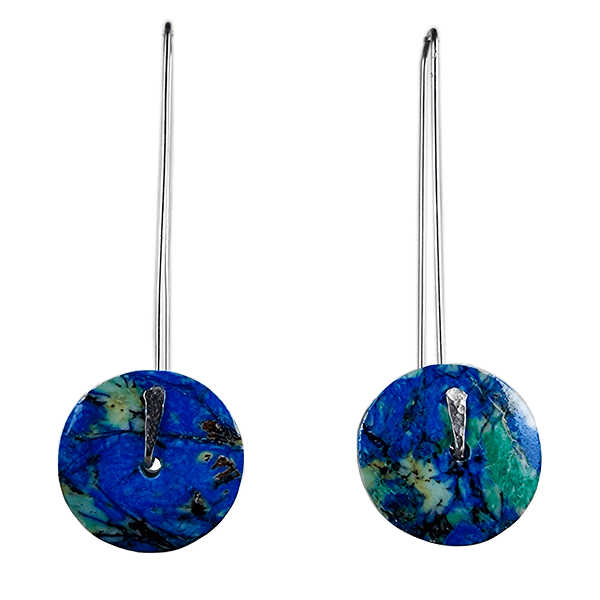 Ja-001-azo-006 Azurite earrings model orbita with sterling silver ti Huanucite Sphere