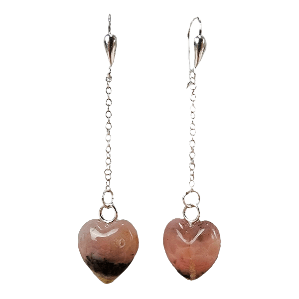 Pink Opal heart earrings with sterling silver b ti Huanucite Sphere
