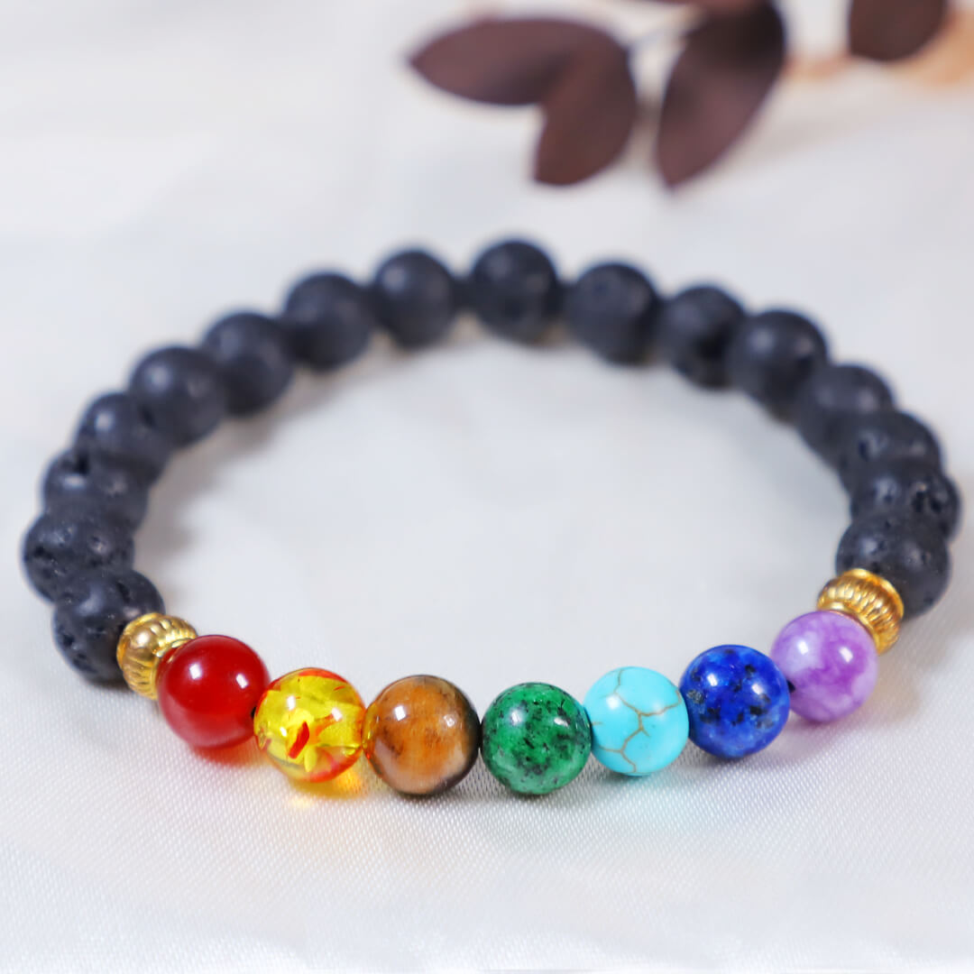 Seven Chakra Crystal Bracelet with Lava stone made in India