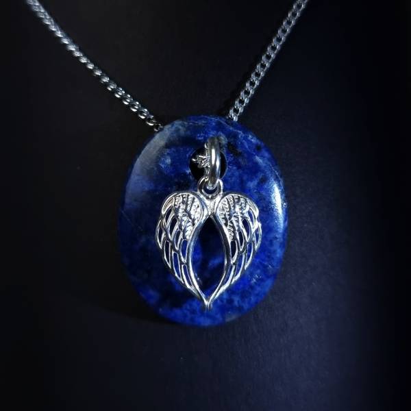 Angel Wings pendant on lapis lazuli basestone ti personalized jewelry sterling silver pendant on lapis lazuli crystal back plate
