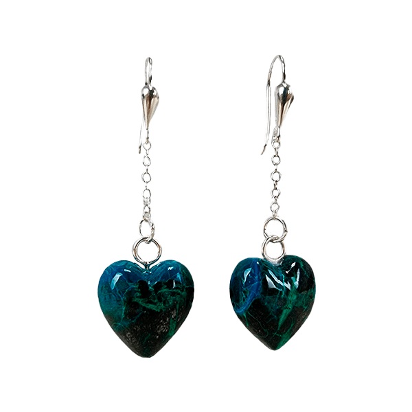 Chrysocolla heart earrings ethical crystal jewelry