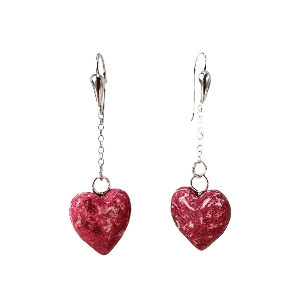 Thulite heart earrings ethical crystal jewelry Gemrock