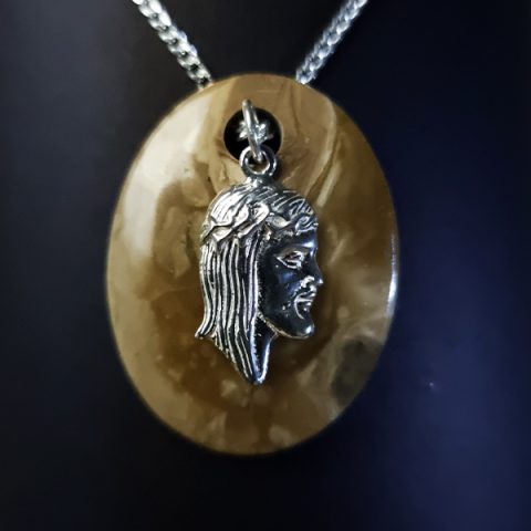 Top-quality Sterling silver Angelite Jesus Pendant Gemrock