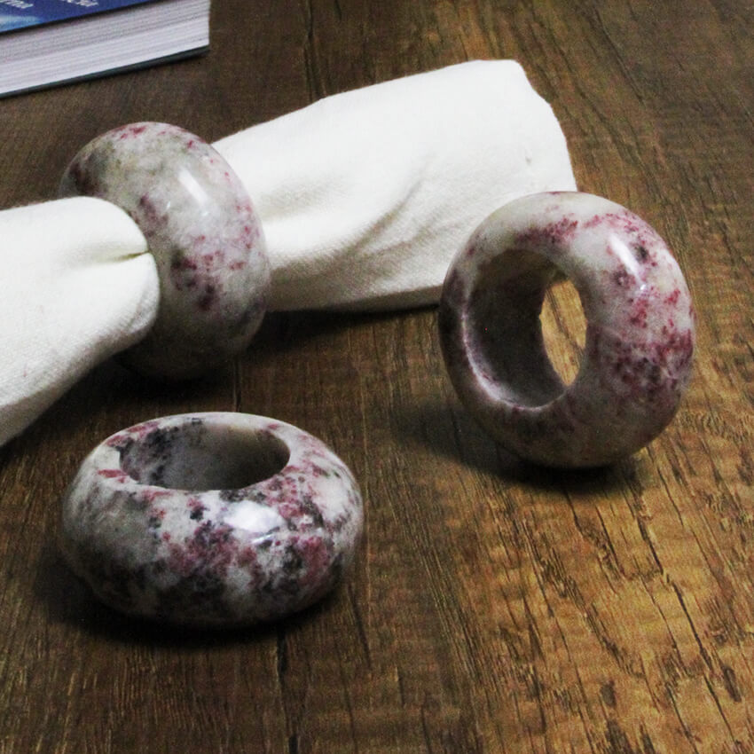 Cherry Blossom Stone napkin rings 2 cinnabrite ethical crystals Gemrock