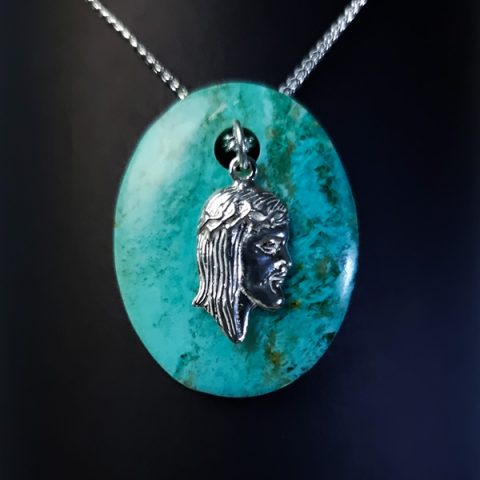 Chrysocolla sterling silver jesus pendants ethical crystal jewelry Gemrock 01 Chrysocolla sterling silver jesus pendants ethical crystal jewelry Gemrock 01 chrysocolla gemstone quality standard