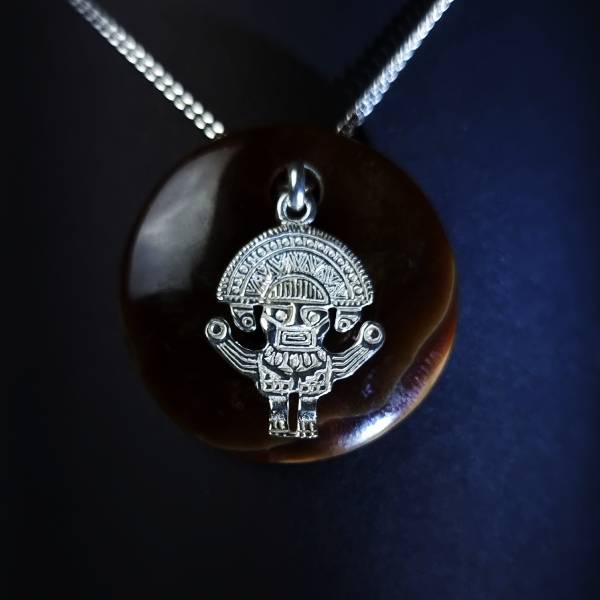 Inca sterling silver Pendants on chocolate calcite basestone ethical jewelry gemrock