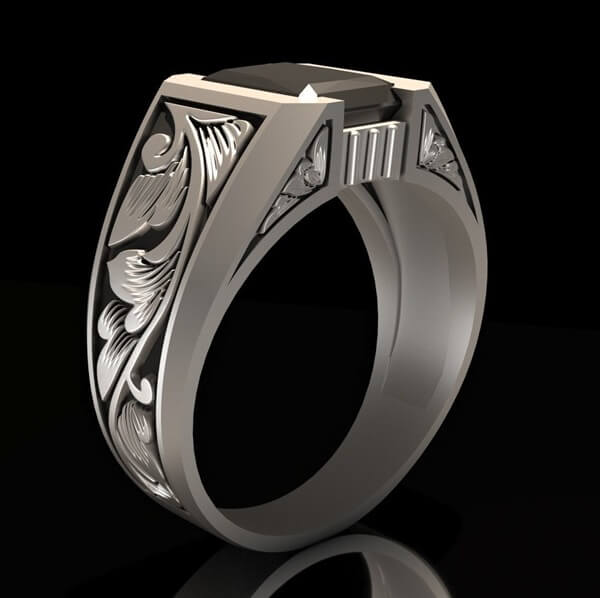 Mens Signet Ring floral silver ring Gemrock