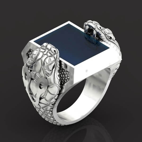 Mens Signet Ring snake silver ring Gemrock