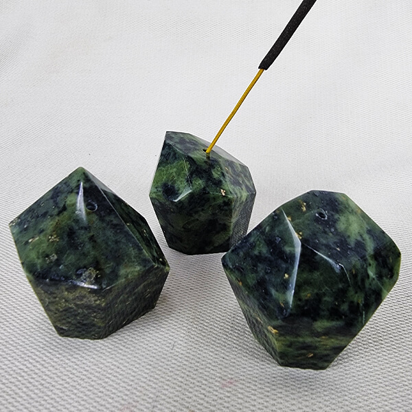 Nephrite Green jade incense stands ethical crystals Gemrock