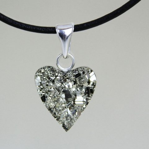 Pyrite heart pendant sterling silver ethical crystal jewelry Gemrock 01