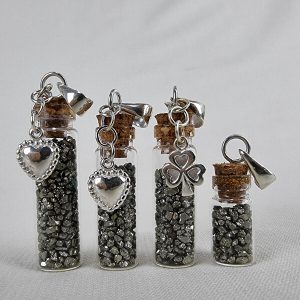 Pyrite mini-bottle pendant sterling silver ethical crystal jewelry Gemrock 01 pyrite gemstone quality standard