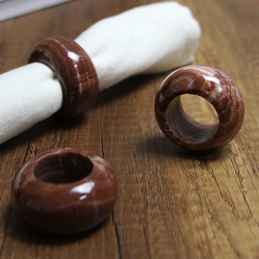 Red Aragonite napkin rings 2 ethical Crystals Gemrock