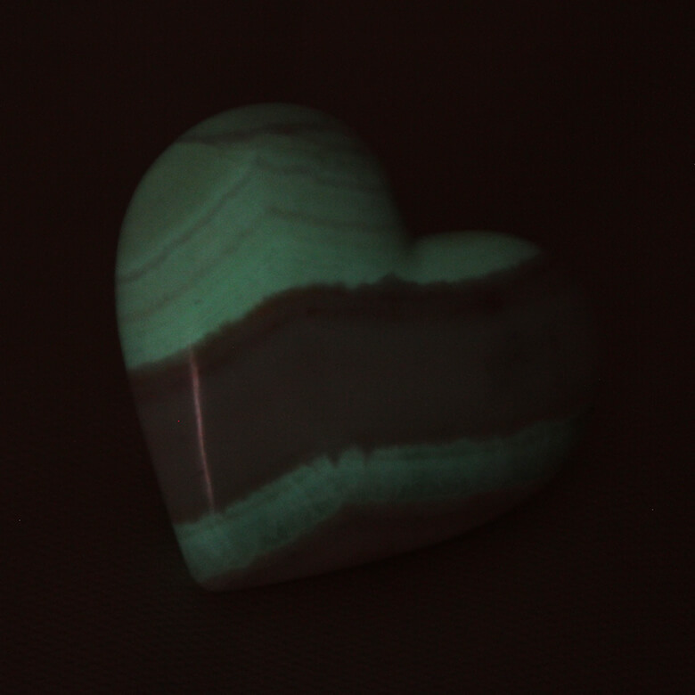 phosphorescent coati aragonite heart glowing in the dark ethical Crystals Gemrock 2