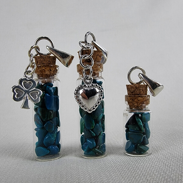 Chrysocolla Tiny gemstone-bottle pendants with sterling silver charms gemrock ethical crystal jewelry 02 Chrysocolla Tiny gemstone-bottle pendants with sterling silver charms gemrock ethical crystal jewelry 02