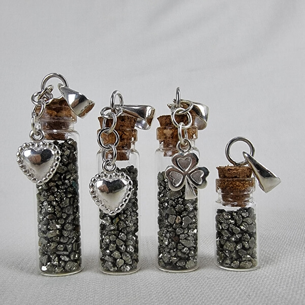 Pyrite Tiny gemstone-bottle pendants with sterling silver charms gemrock ethical crystal jewelry 1 Pyrite Tiny gemstone-bottle pendants with sterling silver charms gemrock ethical crystal jewelry 1