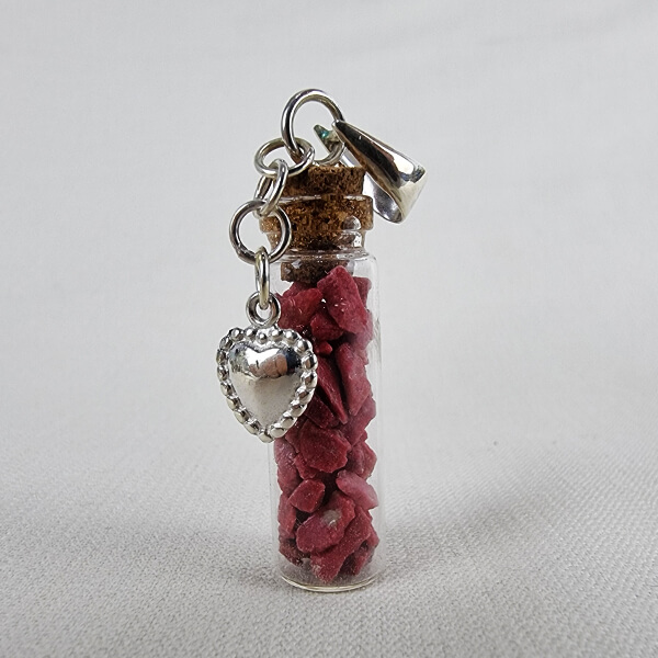 Thulite Tiny gemstone-bottle pendants with sterling silver charms gemrock ethical crystal jewelry Thulite Tiny gemstone-bottle pendants with sterling silver charms gemrock ethical crystal jewelry