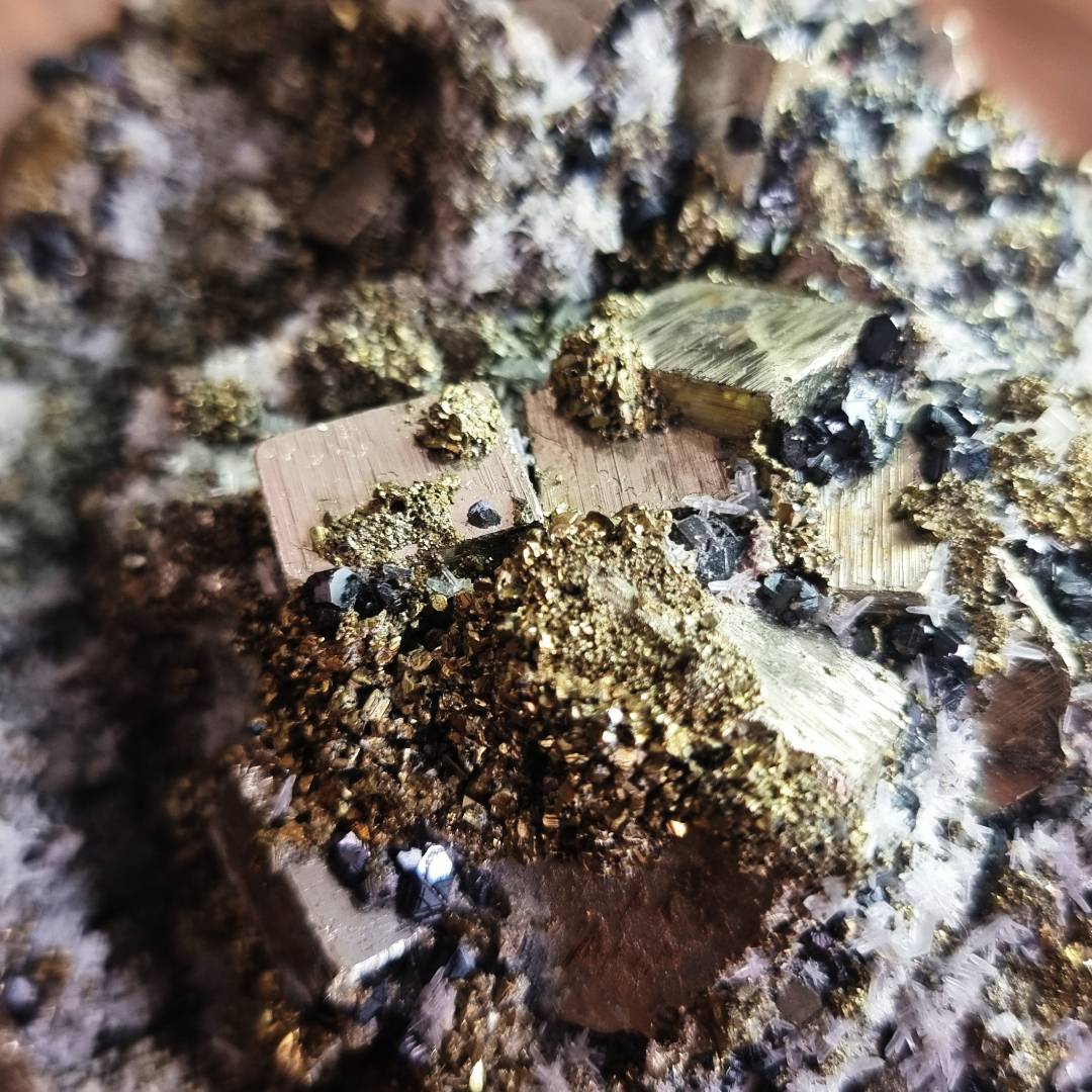 pyrite chalcopyrite sphalerite quartz crystal cluster clearance sale offer