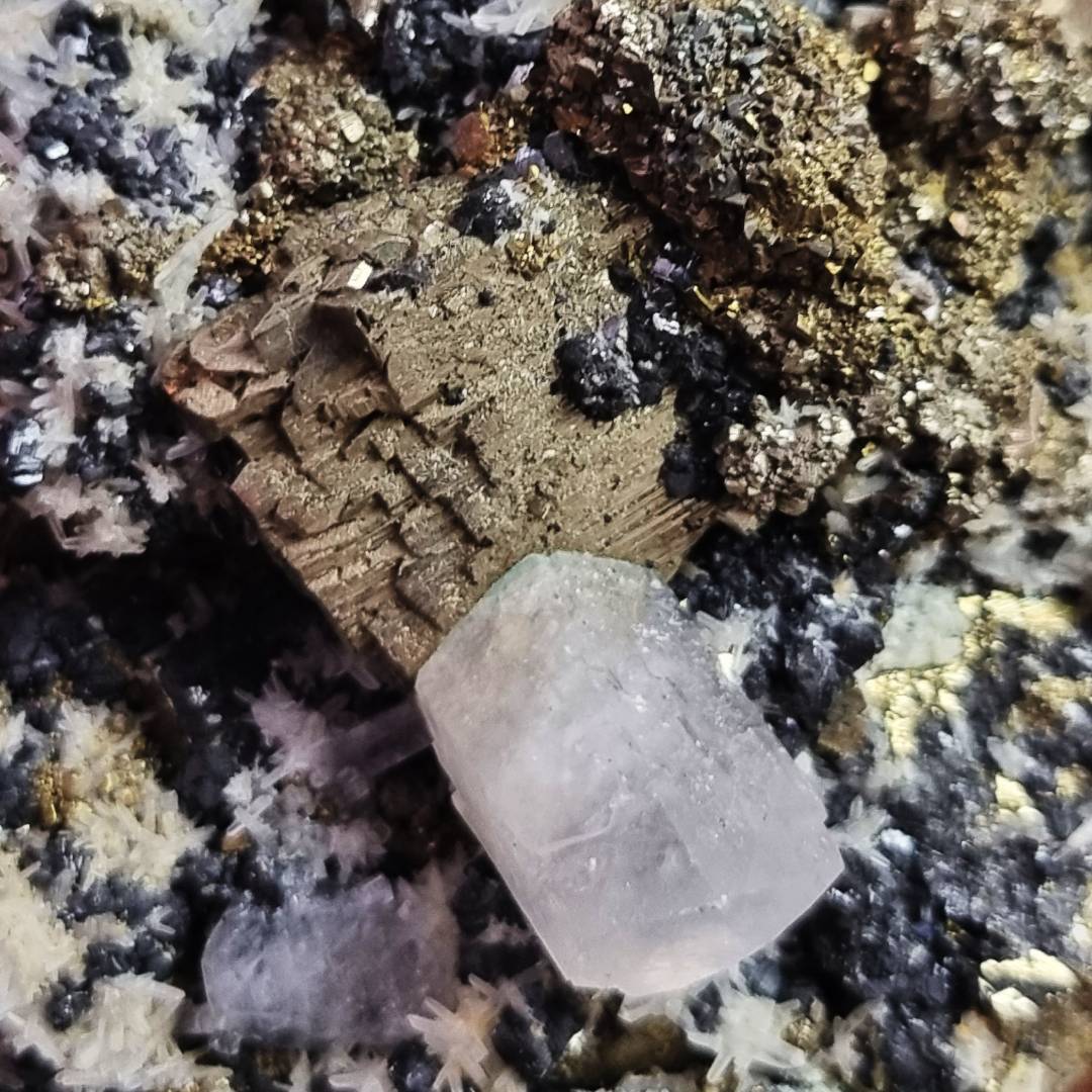 pyrite chalcopyrite sphalerite fluorescent calcite quartz crystal cluster clearance sale offer