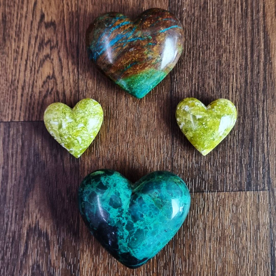 Chrysocolla Lizardite hearts clearance sale offer
