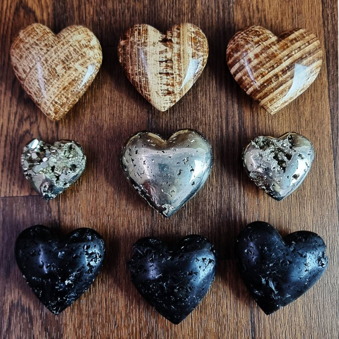 Aragonite pyrite tourmaline hearts clearance sale offer
