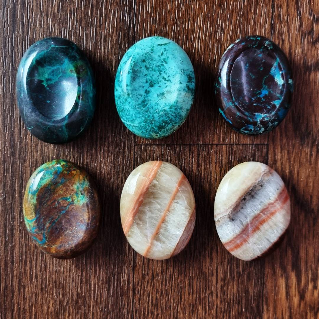 chrysocolla Tiger aragonite thumb stones worry stones clearance sale offer