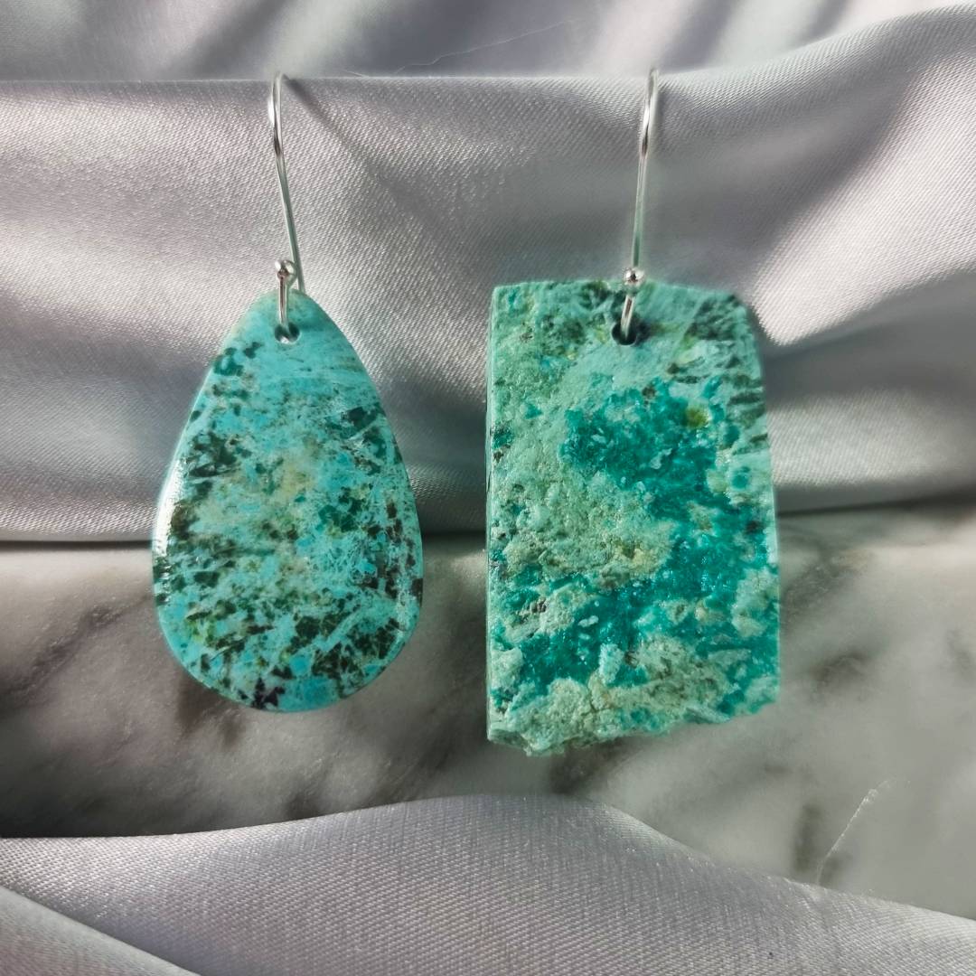 free form crystal earrings chrysocolla gemrock jewelry