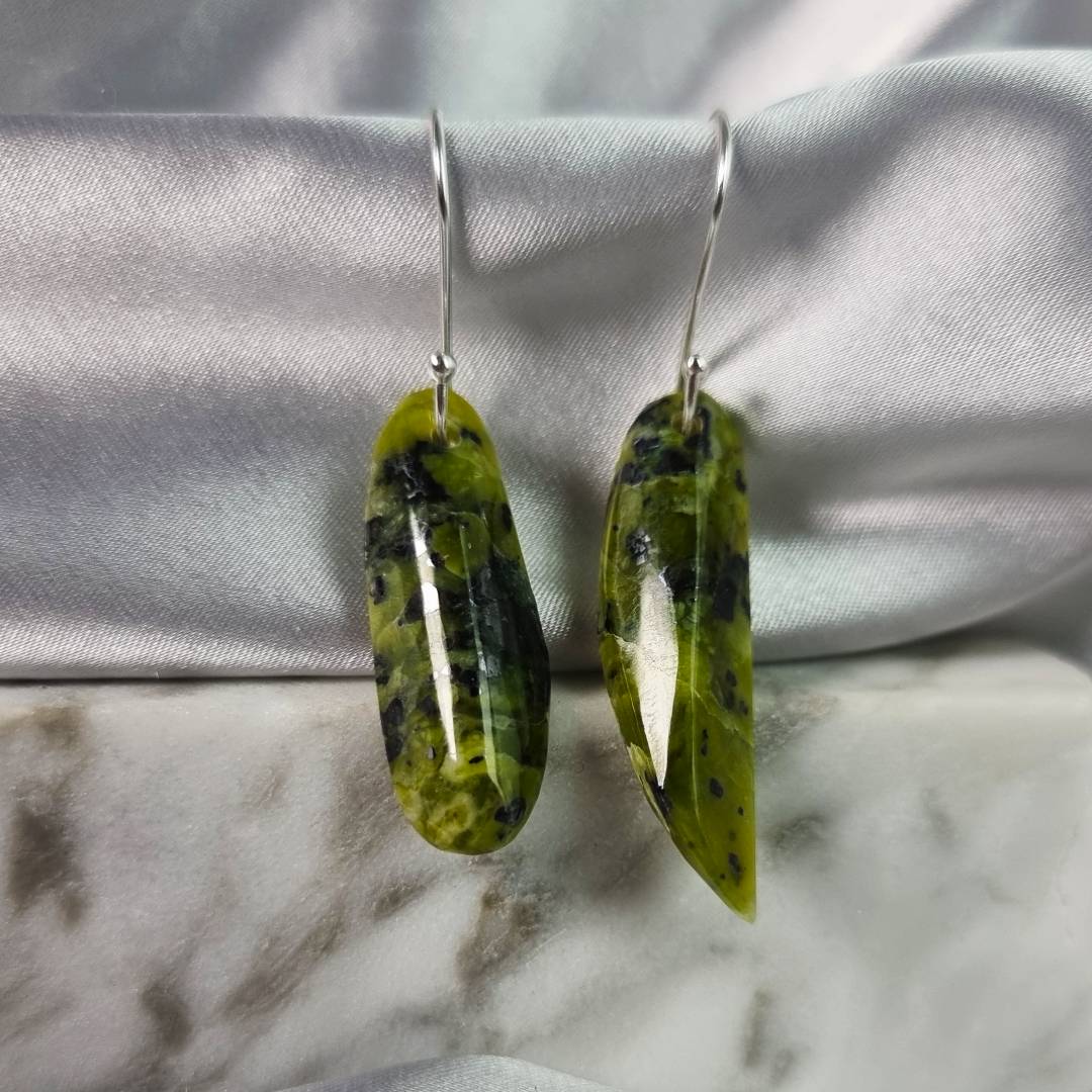 free form crystal earrings lizardite gemrock jewelry