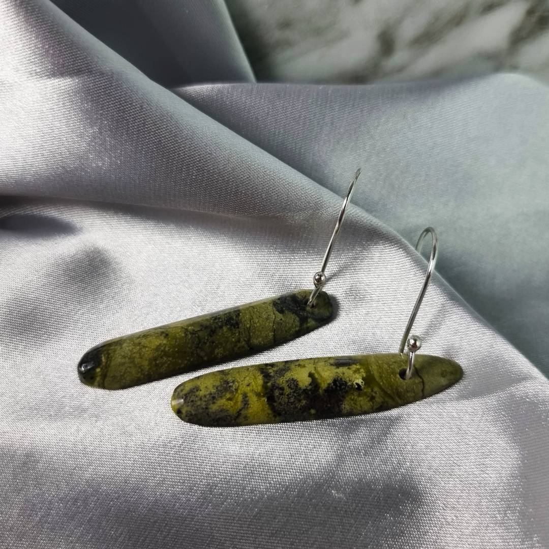 free form crystal earrings serpentinite gemrock jewelry