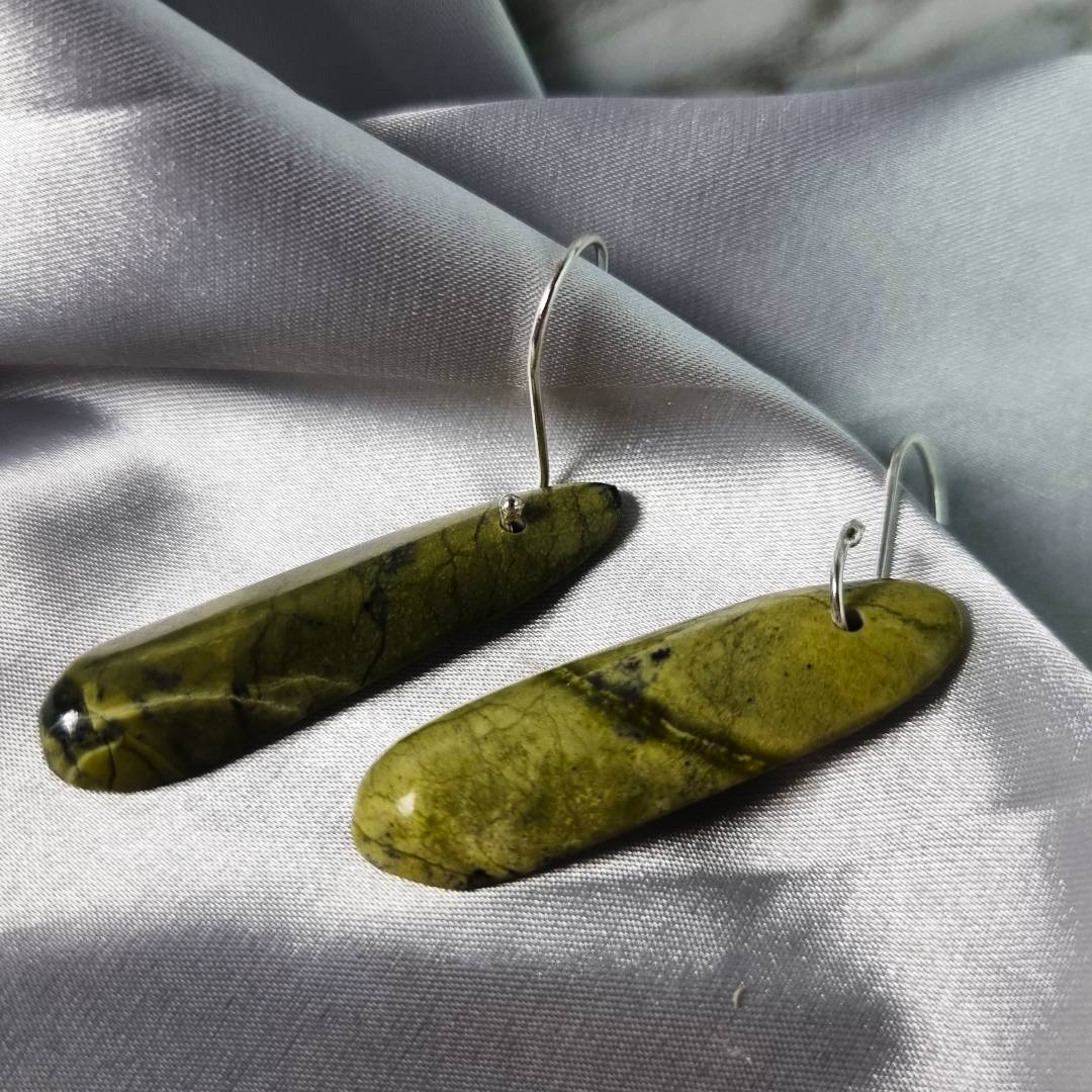 free form crystal earrings serpentinite gemrock jewelry