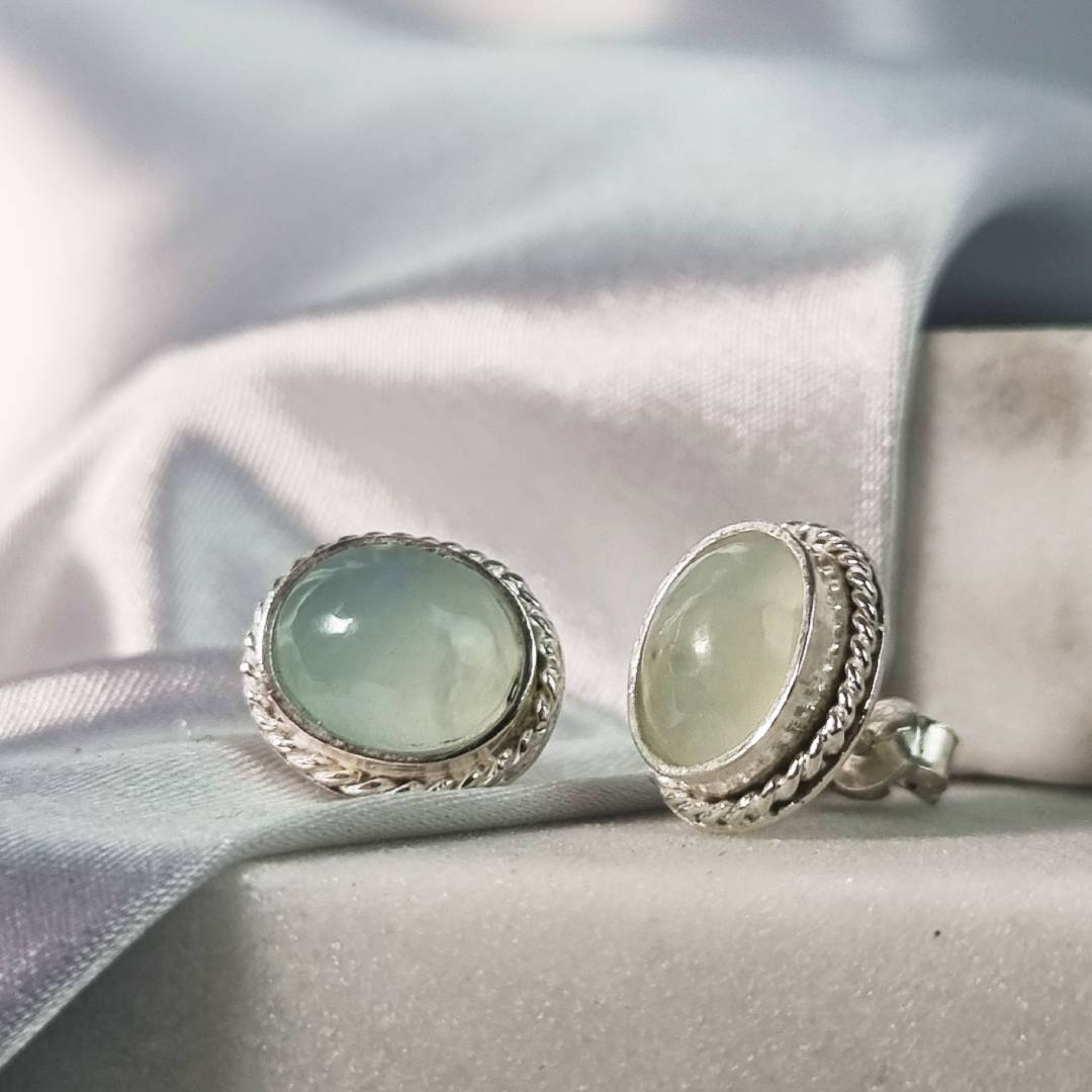 Oval crystal ear pin andean opal with sterling silver gemrock jewelry