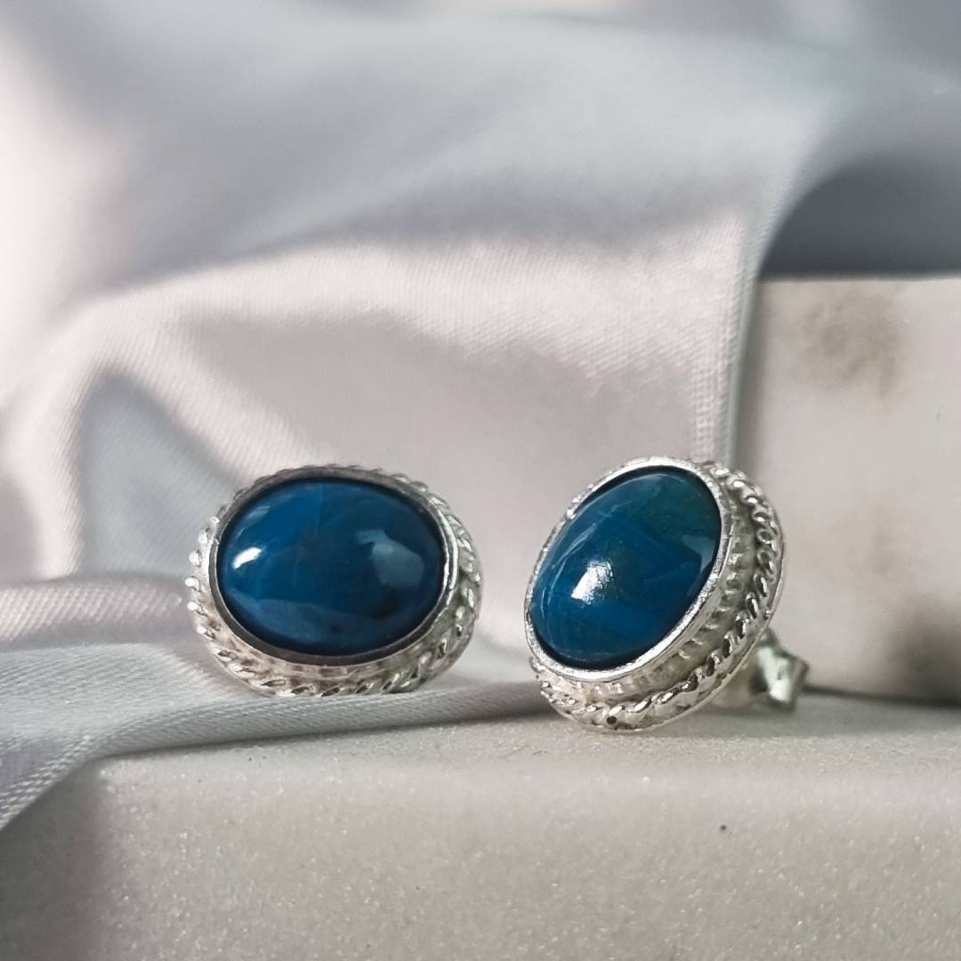 Oval crystal ear pin chrysocolla with sterling silver gemrock jewelry