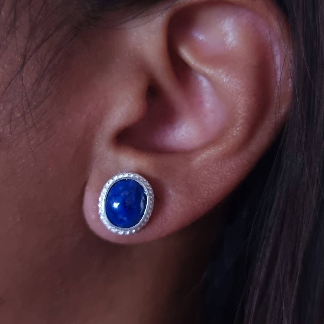 Oval crystal ear pin with sterling silver gemrock jewelry