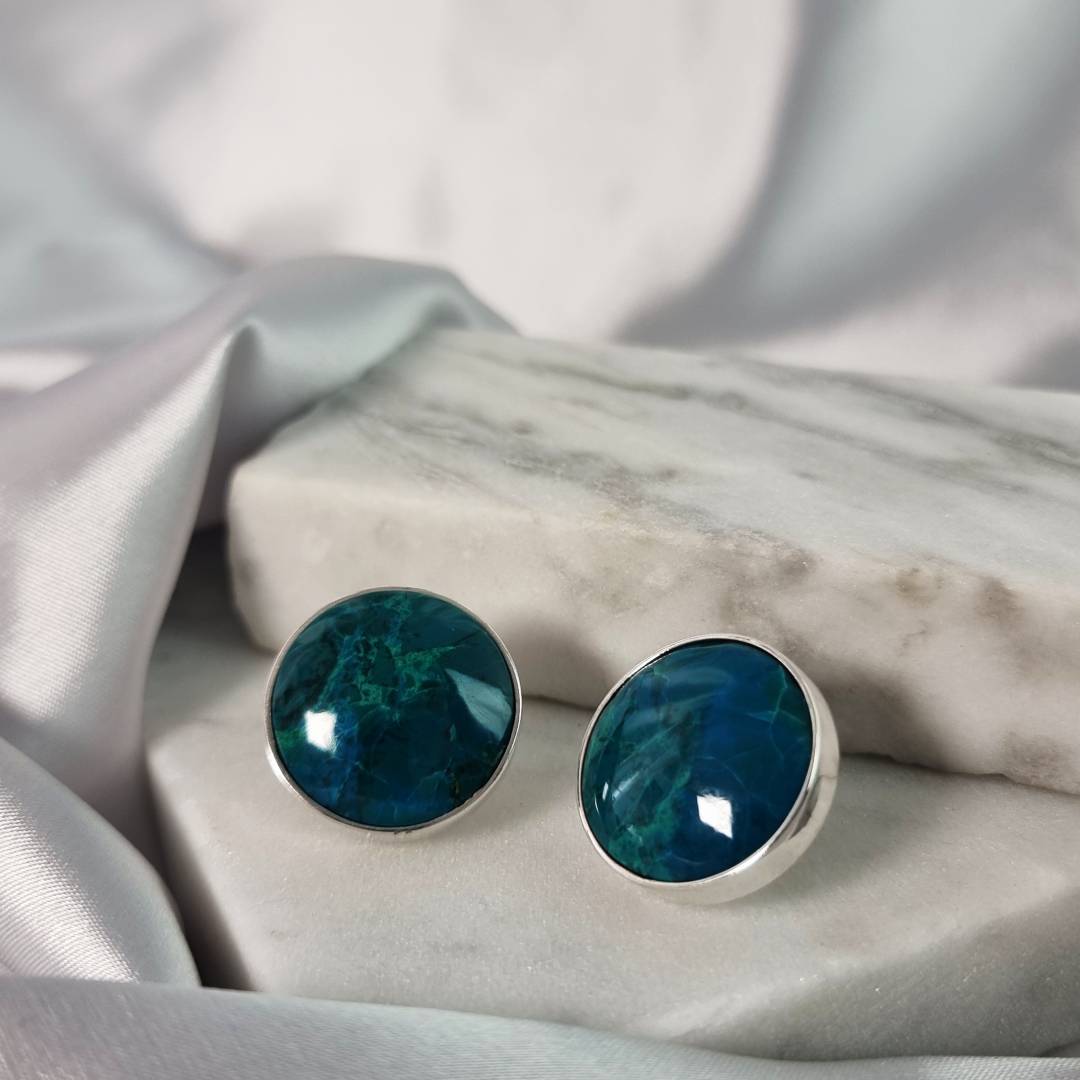 Earrings Jumbo pins Chrysocolla Sterling silver gemrock jewelry