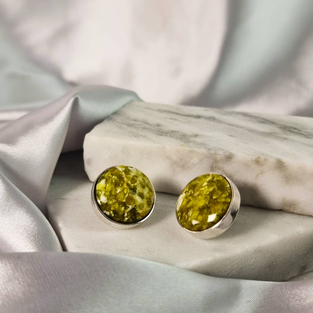 Earrings Jumbo pins Lizardite Sterling silver gemrock jewelry