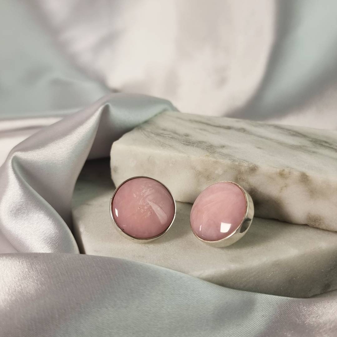 Earrings Jumbo pins Pink Opal Sterling silver gemrock jewelry 2