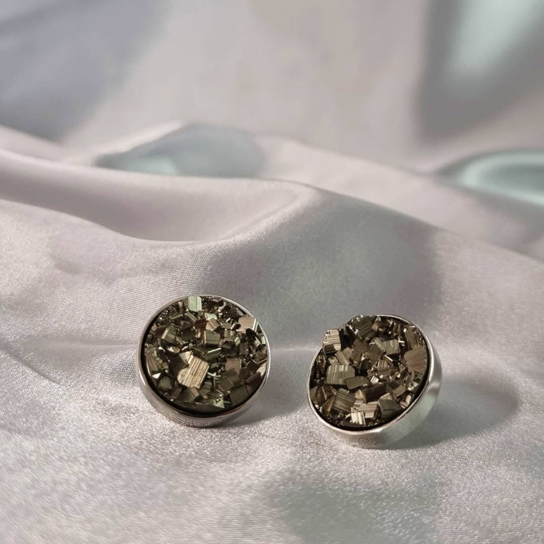 Earrings Jumbo pins Pyrite Sterling silver gemrock jewelry b