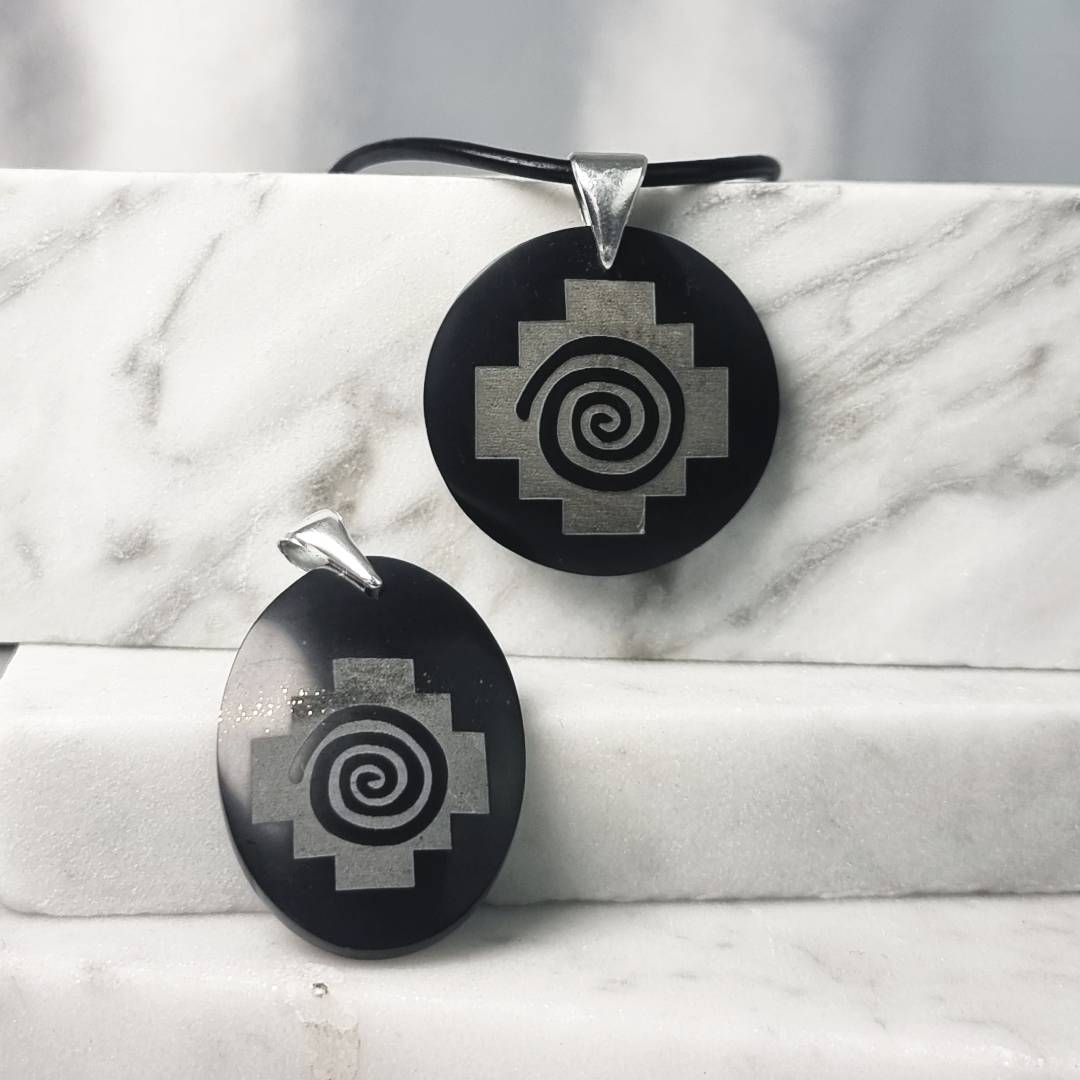 Engraved black jade pendants with silver hanger - gemrock jewelry 2