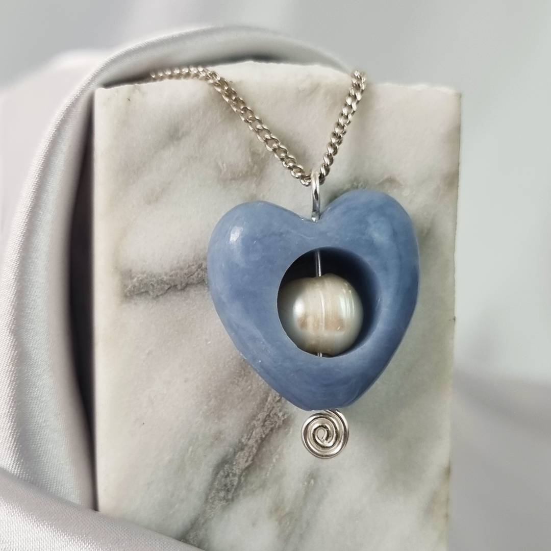 heart pendant angelite silver and pearl gemrock jewelry