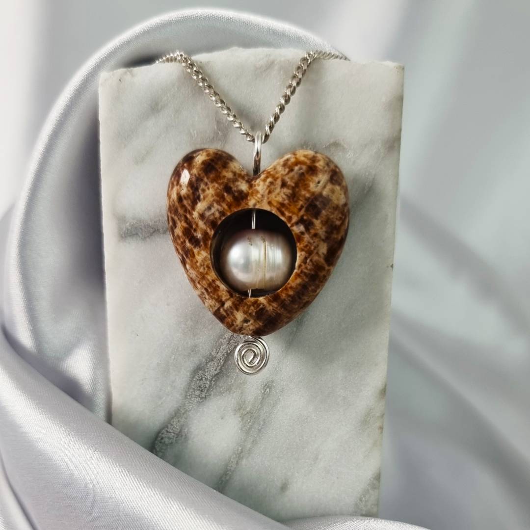 heart pendant aragonite silver and pearl gemrock jewelry