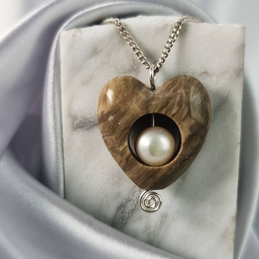heart pendant caramel calcite silver and pearl gemrock jewelry