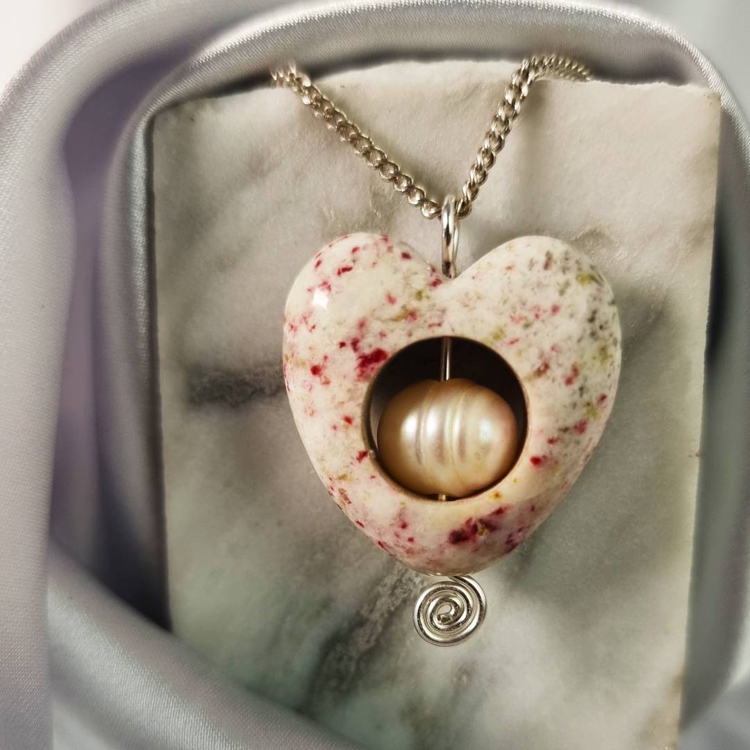 heart pendant cherry blossom stone silver and pearl gemrock jewelry