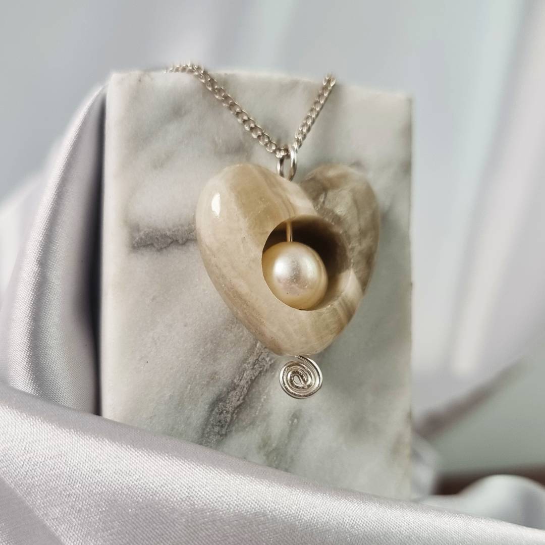 heart pendant coati aragonite silver and pearl gemrock jewelry